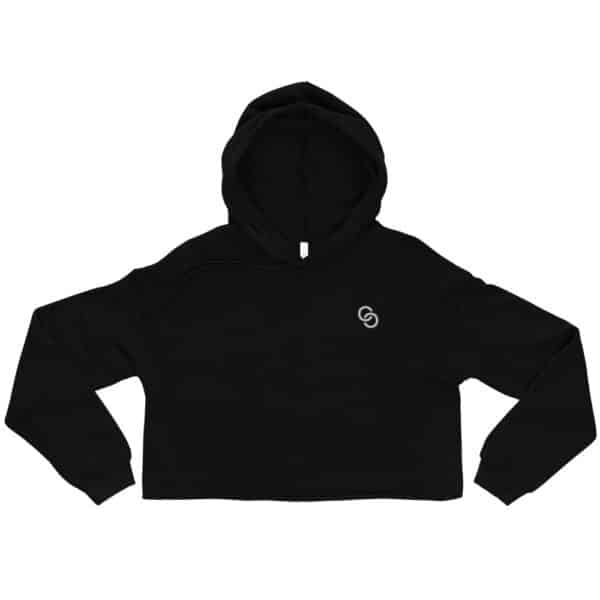 Crop Hoodie with long sleeves and a hood. A small, simple circular logo is embroidered on the left chest area. The hoodie appears to be laid flat on a white background.